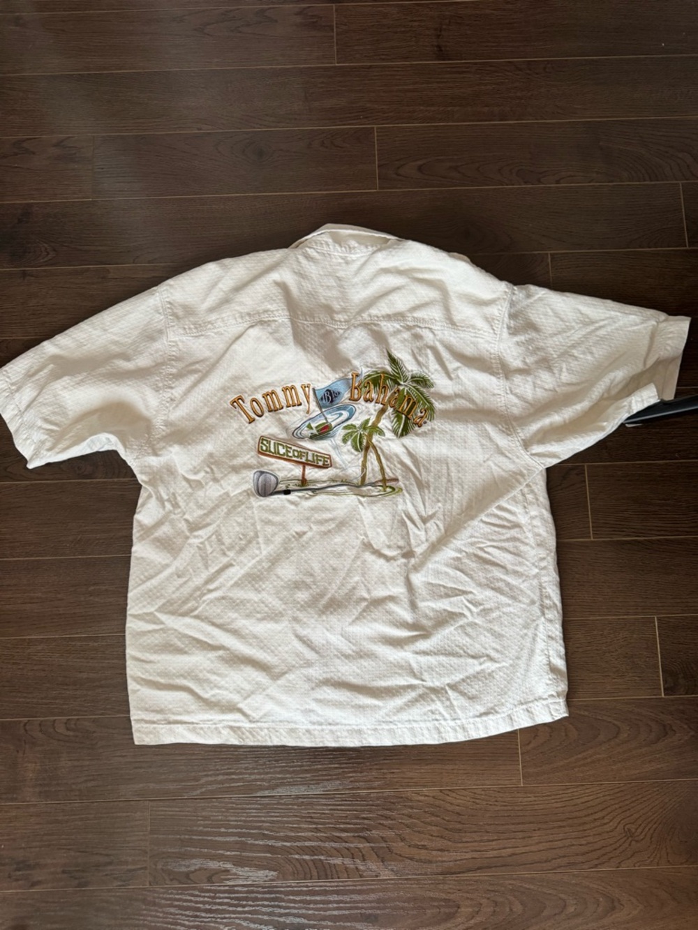 Tommy Bahama White Short-Sleeve Embroidered Palm & Surf Shirt